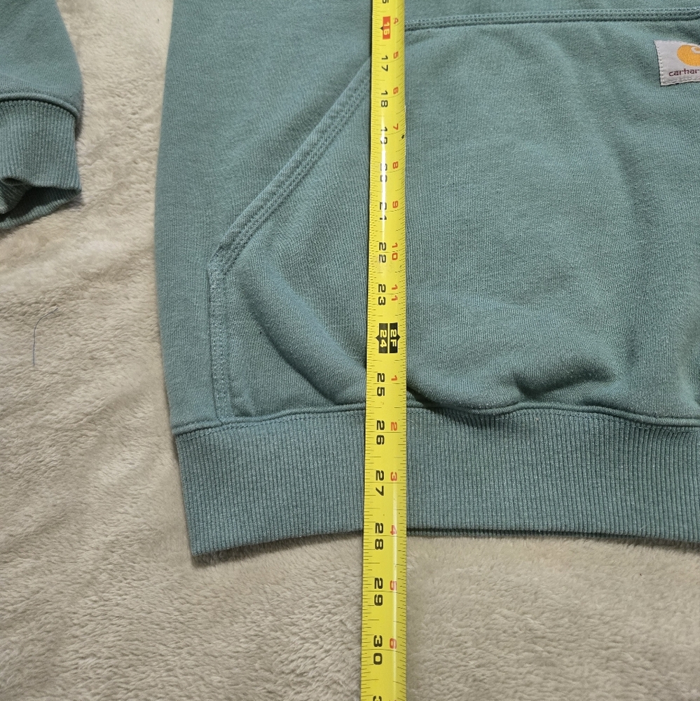 Carhartt Rain Defender Mens Teal Hoodie with Logo Hooded Sweatshirt Size Small - Picture 5 of 6
